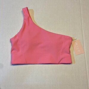 Wilo‎ the Label Women One Shoulder Sports Bra  MEDIUM Pink Yoga Athletic Workout